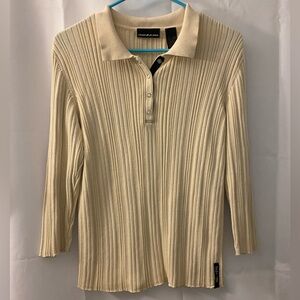 DKNY Beige Ribbed Button-Up Shirt